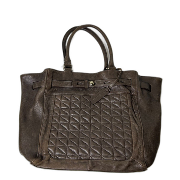 Aqua Madonna Espresso Brown Leather Quilted Front Satchel Shoulder Bag - Picture 1 of 15